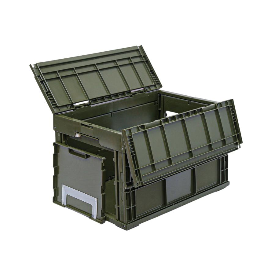 松本産業 折りたたみコンテナ フタ付き 50L 前後2面扉付き カーキ