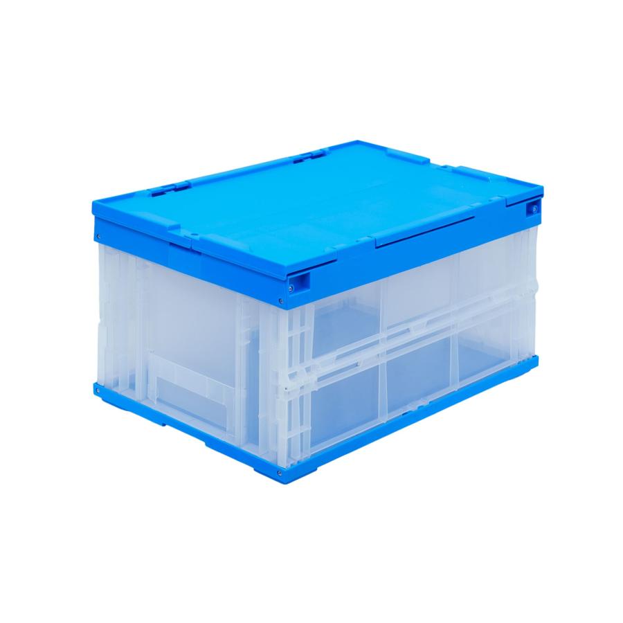 松本産業 折りたたみコンテナ フタ付き 40L ブルー / クリア ( F40BBC
