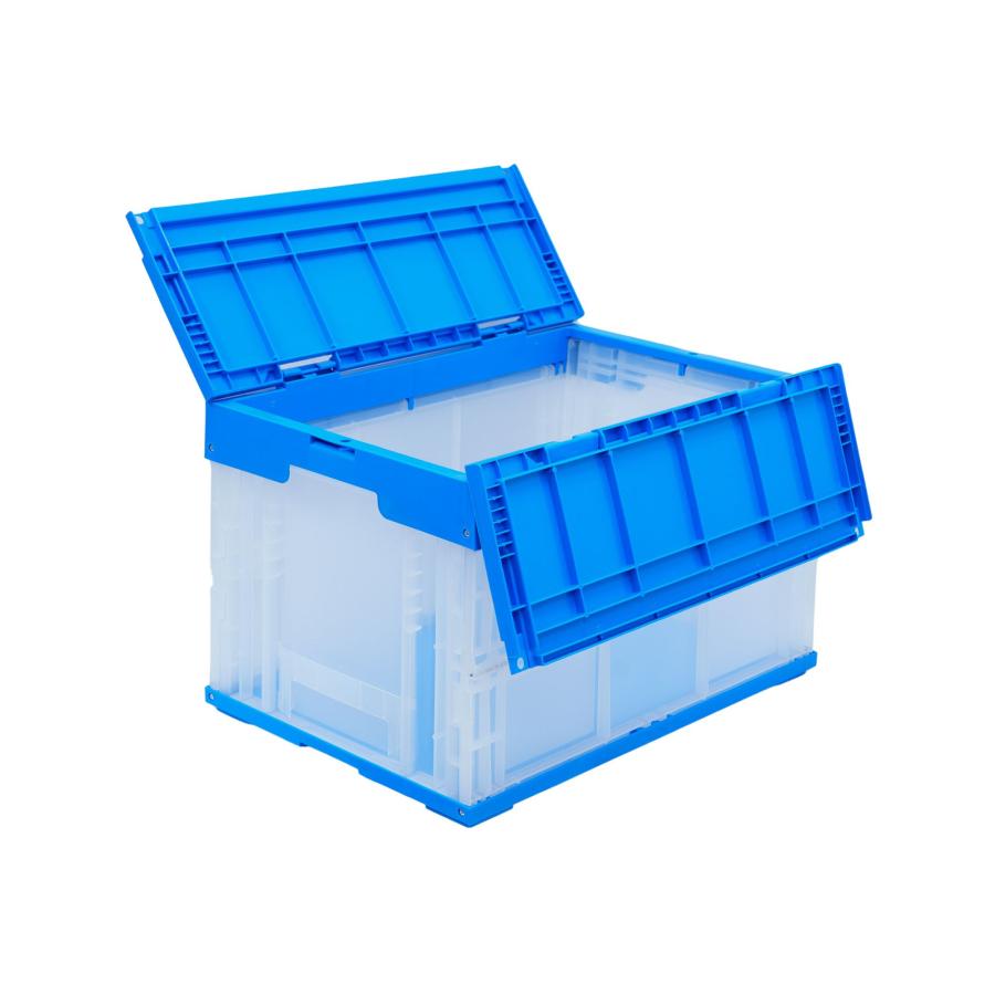 松本産業 折りたたみコンテナ フタ付き 50L ブルー / クリア ( F50BBC