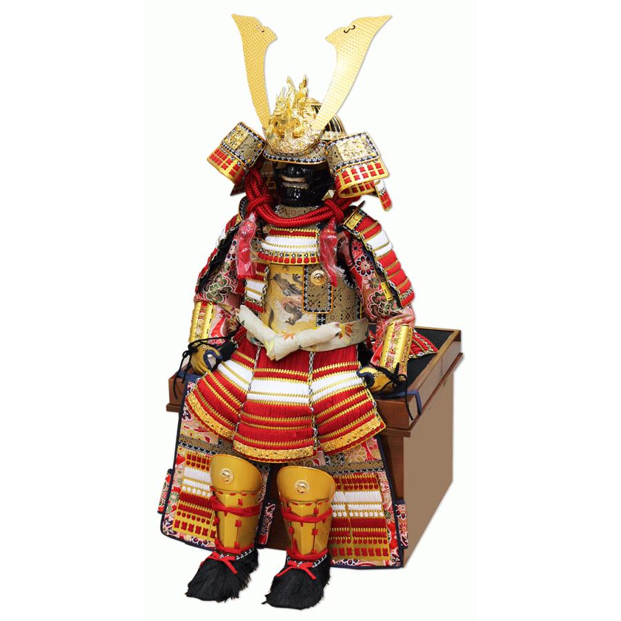 五月人形 子供着用鎧 赤白威 ５歳用 平安豊久 王雅 鎧飾り 単品 名前札 特典品付_2