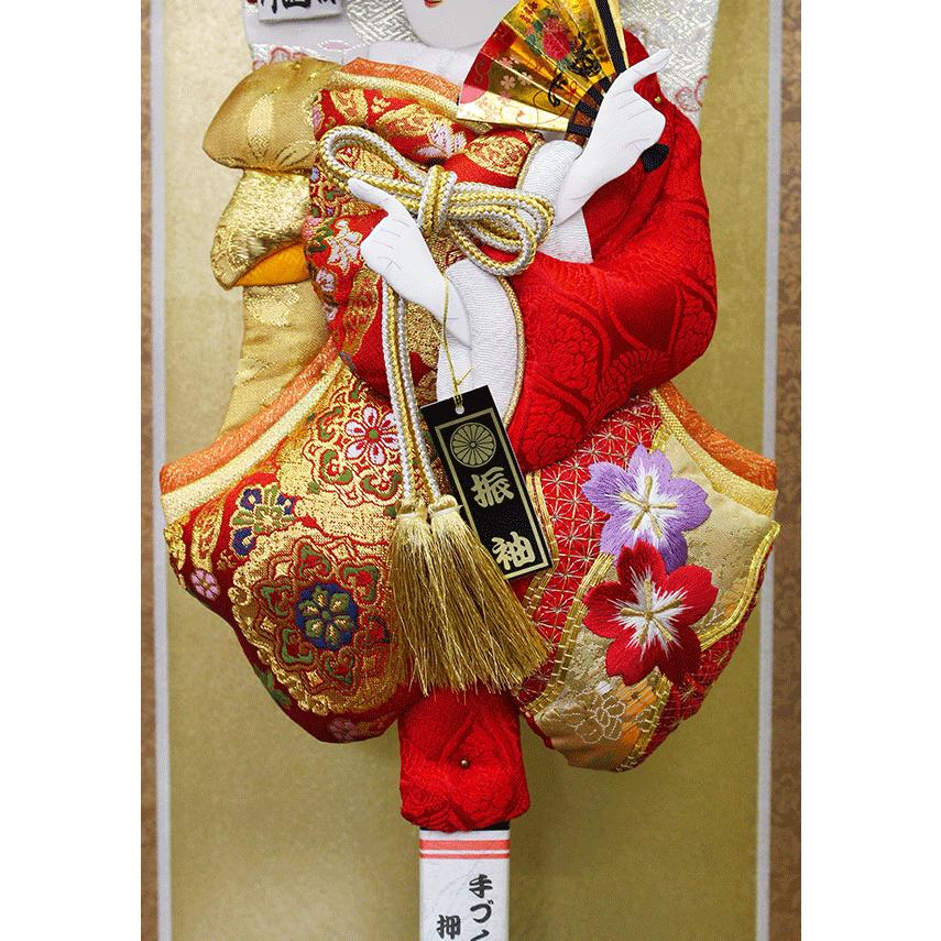 羽子板　宝童作　振袖刺繡ガラスケース２０号・間口約４０×奥行約３２×高さ約７５㎝ 羽子板宝童作振袖刺繡ガラスケース20号・間口約40×奥行約