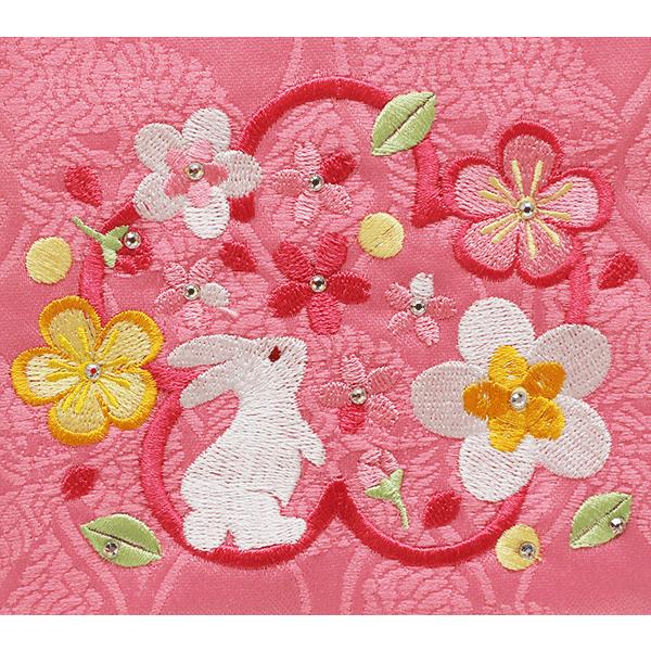 刺繍名前旗 女の子用 ピンク ジャガード織 花見うさぎ スワロフスキー