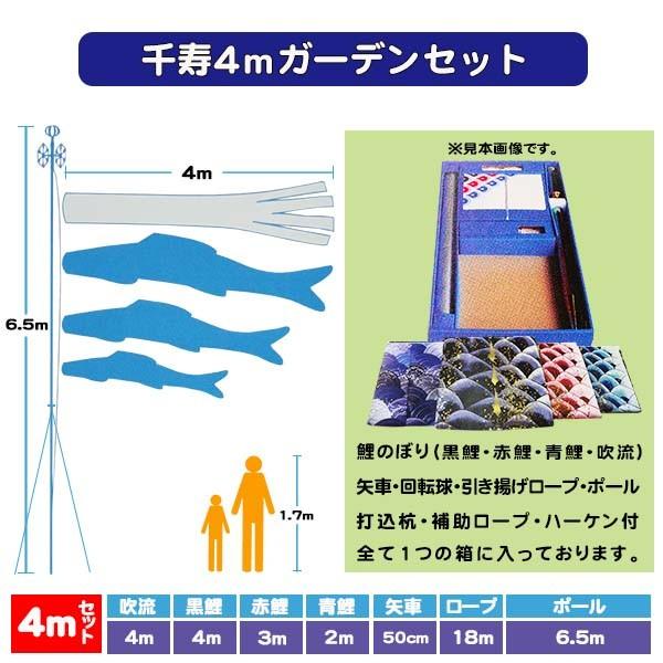 徳永鯉 4m 千寿 鯉のぼり ガーデンセット 撥水加工 ポール付きセット
