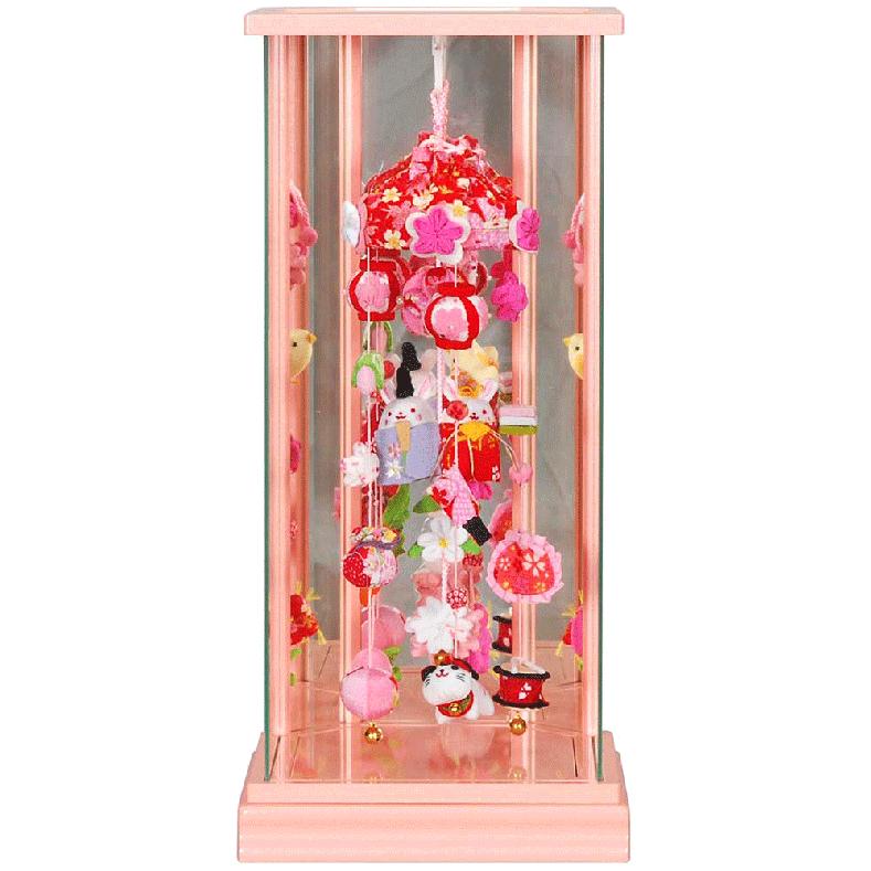 桜うさぎ　つるし飾り　パールピンク六角ケース　可愛いちりめん細工　ひな人形　特小