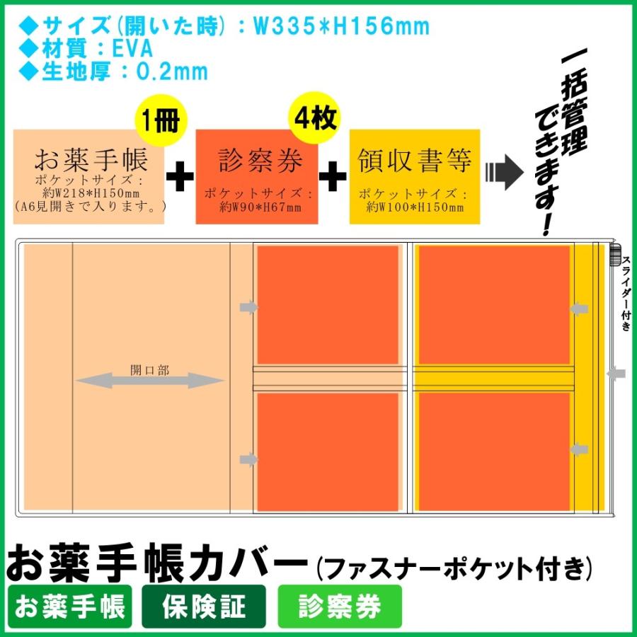 お薬手帳ホルダー(お薬手帳カバー)EVA製 ファスナーポケット付き 5枚入り (おくすり手帳 ホルダー ケース カバー メール便 発送)｜matsumura｜03