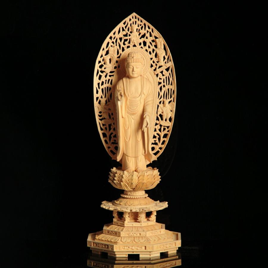 総ツゲ八角台座(浄土)飛天光背 5.0寸 高さ33.0cm×巾12.0cm×奥行10.5cm