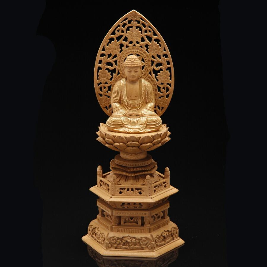 楠木六角台座(座釈迦) 金泥書 3.5寸 高さ41.0cm×巾18.5cm×奥行14.0cm