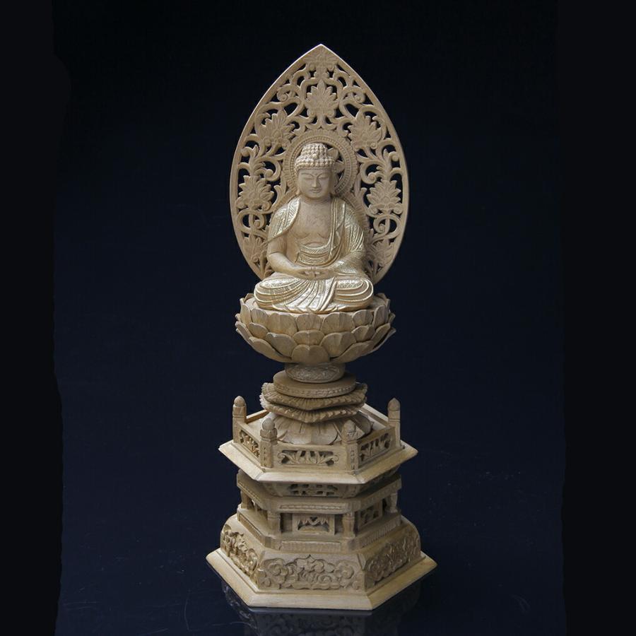 楠木六角台座(座弥陀) 金泥書 3.5寸 高さ41.0cm×巾18.5cm×奥行14.0cm