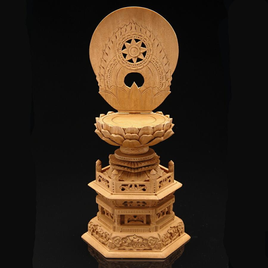 楠木六角台座(大日如来) 金泥書 2.5寸 高さ28.5cm×巾13.7cm×奥行10.3cm 