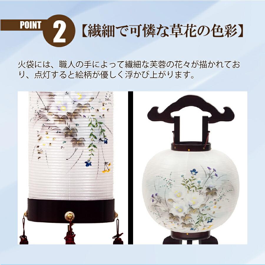盆提灯 伝統型提灯 家紋入れ 住吉・行灯セット 芙蓉小町セット 住吉 : 高さ85cm × 幅25cm/行灯 : 高さ85cm × 幅33cm_3