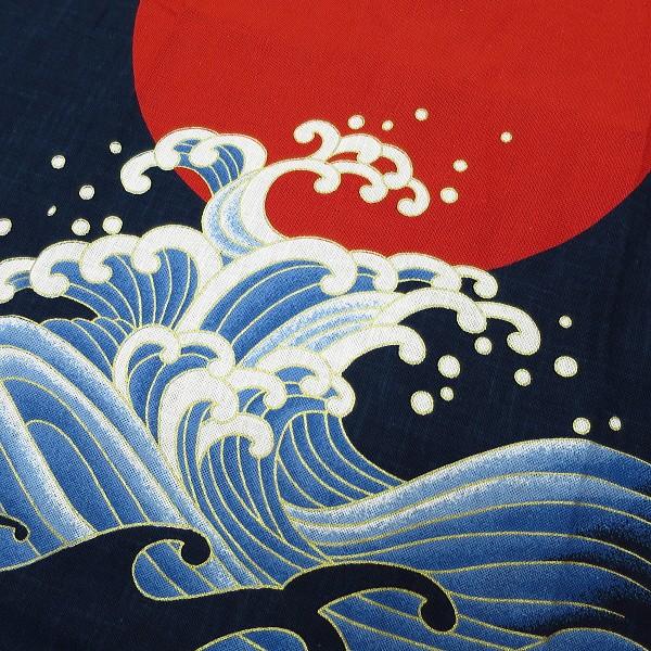 波と鶴（藍調むら染め・藍紺）義若 大人鯉口シャツ : 祭屋 そなみ呉服