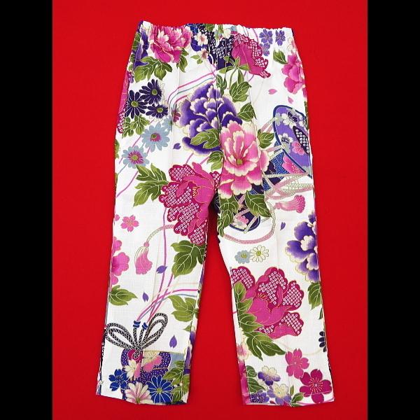 鯉口シャツ 金彩牡丹と桜（白ピンク紫）４号〜５号サイズ（１２０〜１３０）子供鯉口シャツ上下組 義若オリジナルの画像