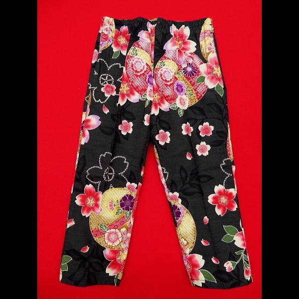 鯉口シャツ まりと桜（黒）４号〜５号サイズ（１２０〜１３０）子供鯉口シャツ上下組 義若オリジナルの画像