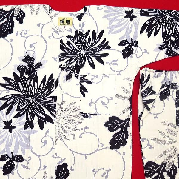 鯉口シャツ 乱菊と唐草（白黒）４号〜５号サイズ（１２０〜１３０）子供鯉口シャツ上下組 義若オリジナルの画像