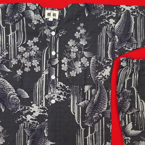 鯉口シャツ 鯉の滝昇り（鉄黒グレー）1号〜3号サイズ（90〜110