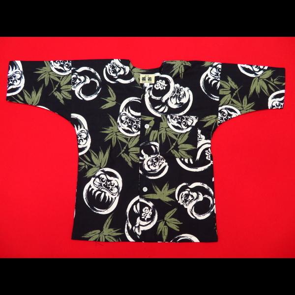 鯉口シャツ 福だるまと笹（黒）1号〜3号サイズ（90〜110）子供