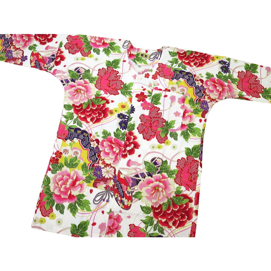 鯉口シャツ 金彩牡丹と桜（赤白）大人鯉口シャツ単品 男女兼用 義若