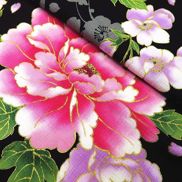 鯉口シャツ 金彩桜吹雪に大牡丹（黒ピンク）大人鯉口シャツ単品 男女