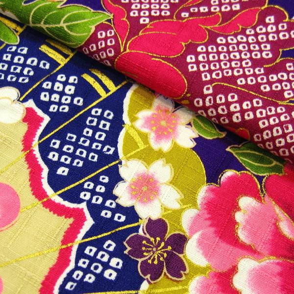 鯉口シャツ 金彩牡丹と桜(紫）巾広サイズ（3L） 大人鯉口シャツ単品