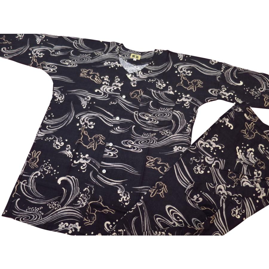 鯉口シャツ 波うさぎ（黒）大人鯉口シャツ単品 男女兼用 義若