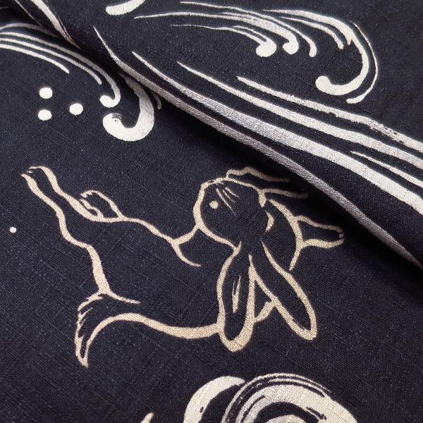 鯉口シャツ 波うさぎ（黒）大人鯉口シャツ単品 男女兼用 義若