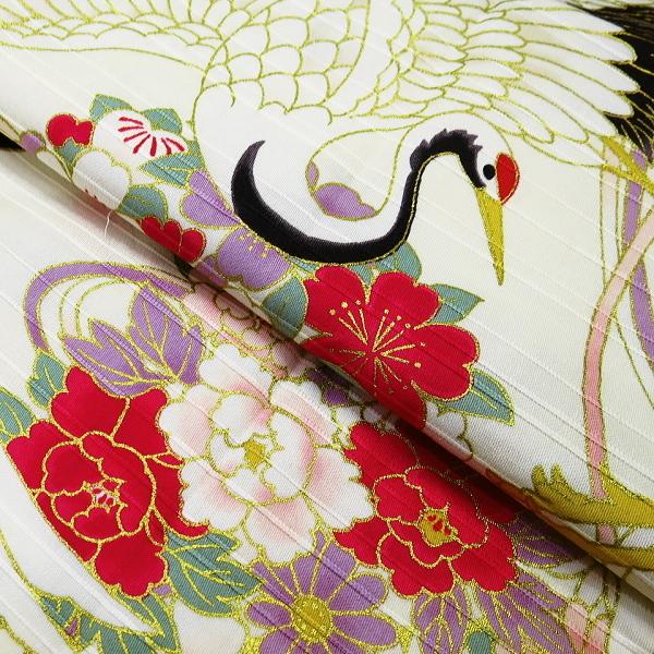 鯉口シャツ 金彩鶴と久寿玉（白生成り）超巾広サイズ（4L） 大人鯉口