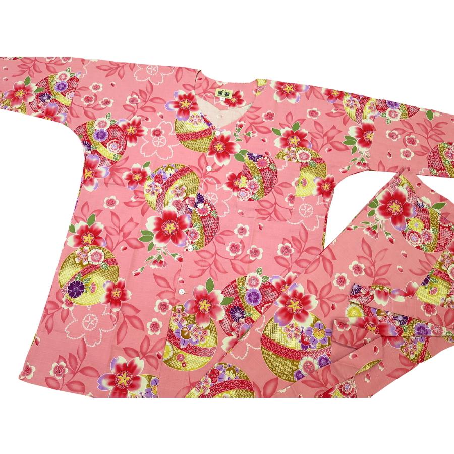 鯉口シャツ まりと桜（ピンク）大人鯉口シャツ単品 男女兼用 義若