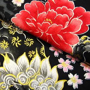 鯉口シャツ 金彩唐獅子牡丹と桜吹雪（黒赤）大人鯉口シャツ単品 男女