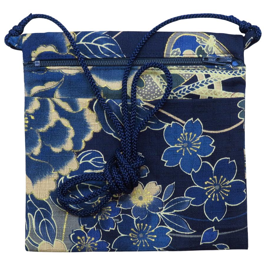 ポシェット 金彩牡丹と桜（藍紺） 和柄お祭り万能ポシェット : 祭屋 そ