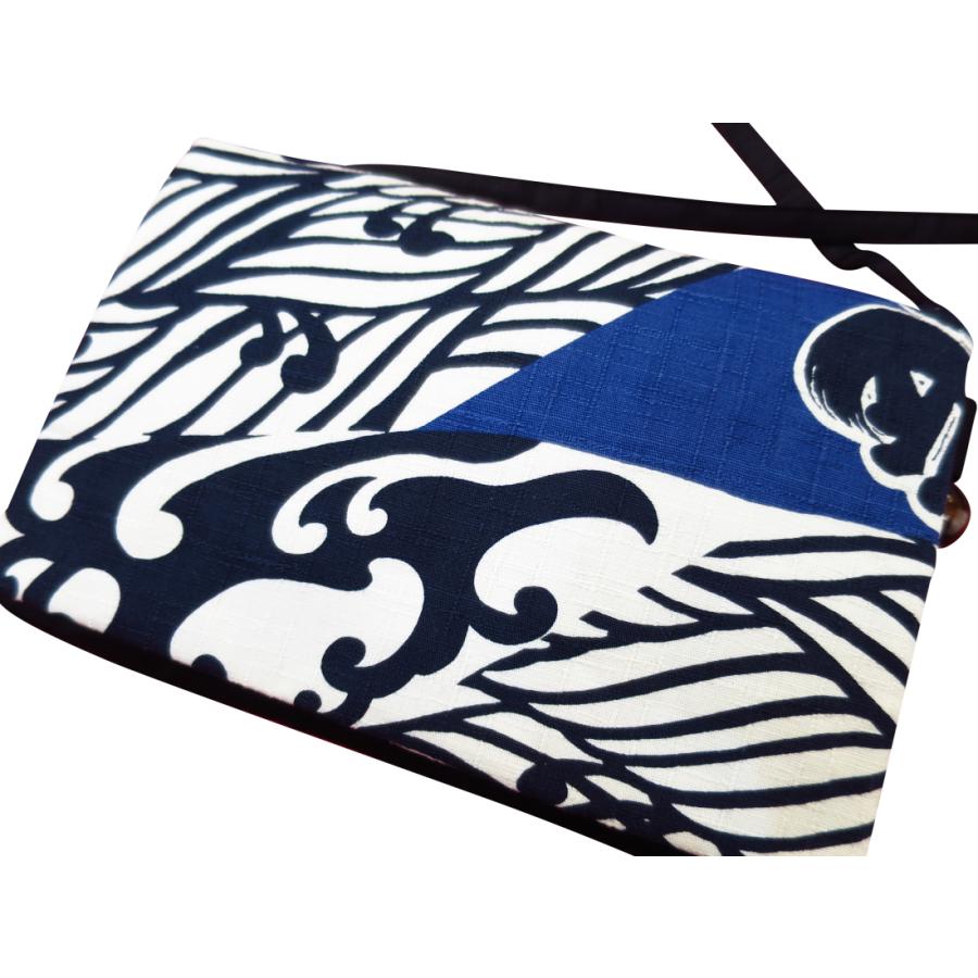 ポシェット 波に千鳥・龍の字（白紺）和柄お祭り万能ポシェット