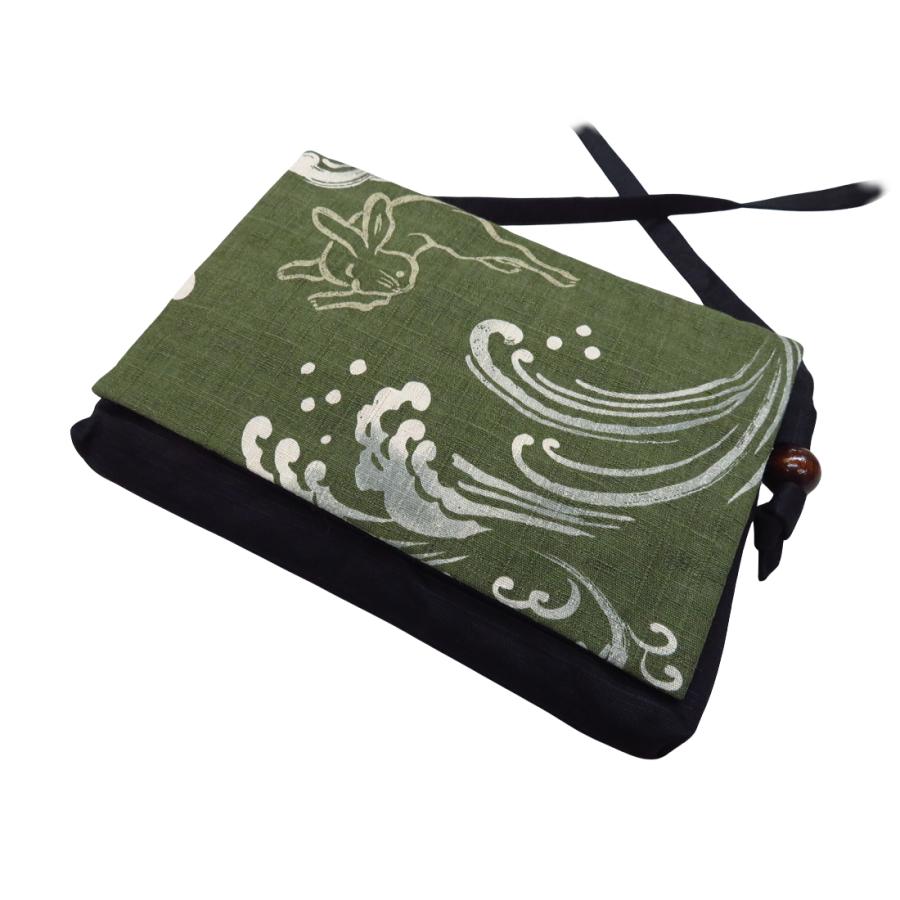 ポシェット 波うさぎ（渋抹茶緑）和柄！お祭りポシェットショルダー