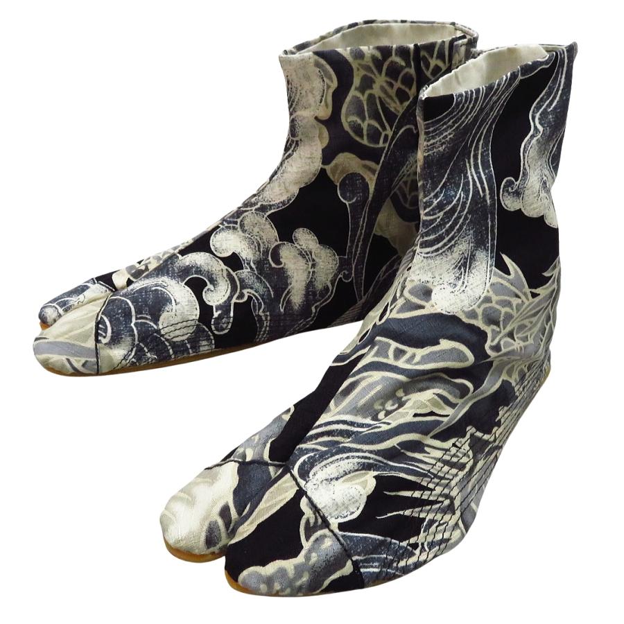 義若の和柄地下足袋・大荒波に龍（黒・２７．０ｃｍ）7枚コハゼ・縫い付け地下足袋 義若の和柄地下足袋・大荒波に龍（黒）7枚コハゼ・縫い付け地下足袋