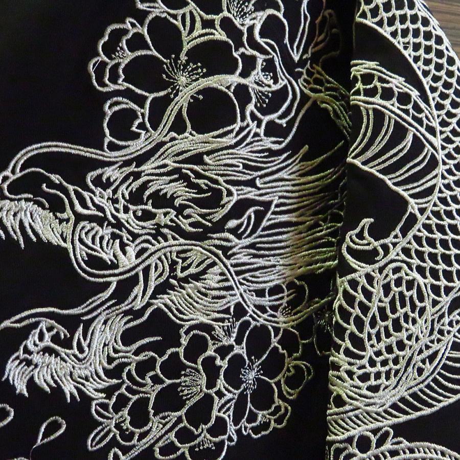 Tシャツ 和柄 双龍極道総刺繍（黒）絡繰魂×義若コラボの和柄七分袖