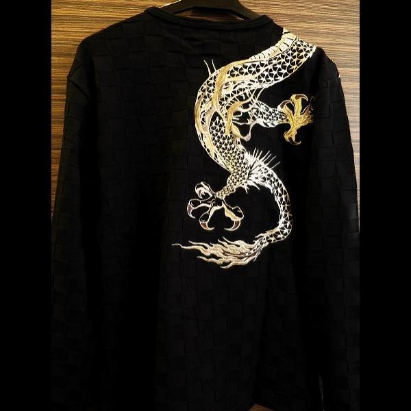 Tシャツ 和柄 龍神刺繍（黒）Vネック長袖Tシャツ : 祭屋 そなみ呉服店