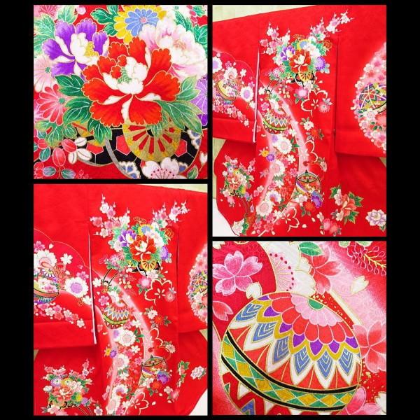 花車・鈴・紗綾型綸子地紋様 女児 初着 祝着 のしめ 産着 女の子のお