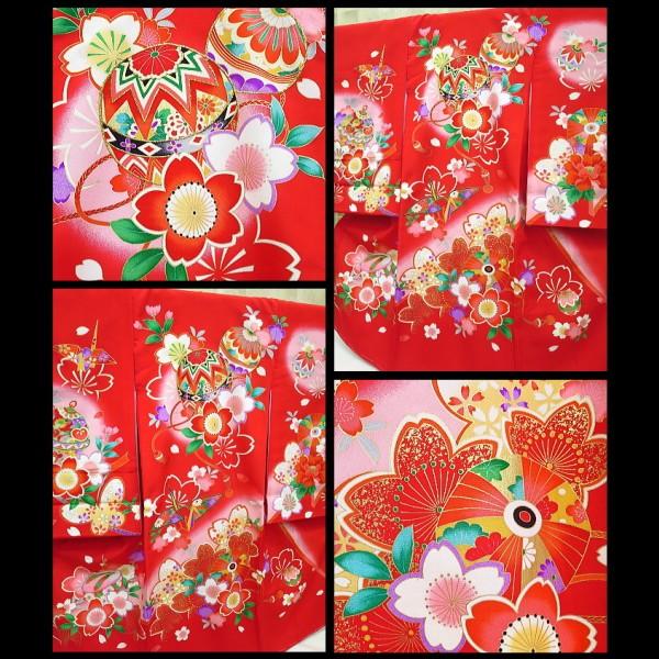 まりと桜・鶴・赤ピンクぼかし  女児 初着 祝着 のしめ 産着 女の子のお宮参り着物｜matsuriya-sonami｜02