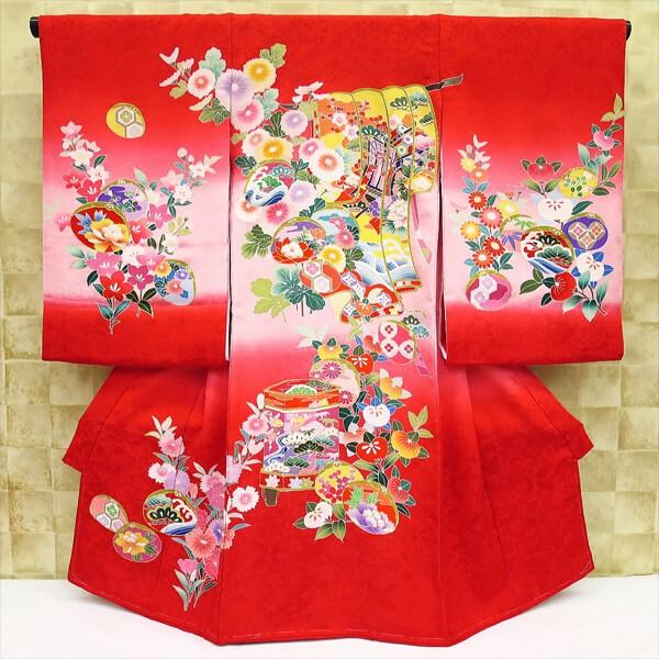 金彩束ね熨斗・毬・金駒刺繍 女児 初着 祝着 のしめ 産着 女の子のお宮参り着物・高級フードセットプレゼント付
