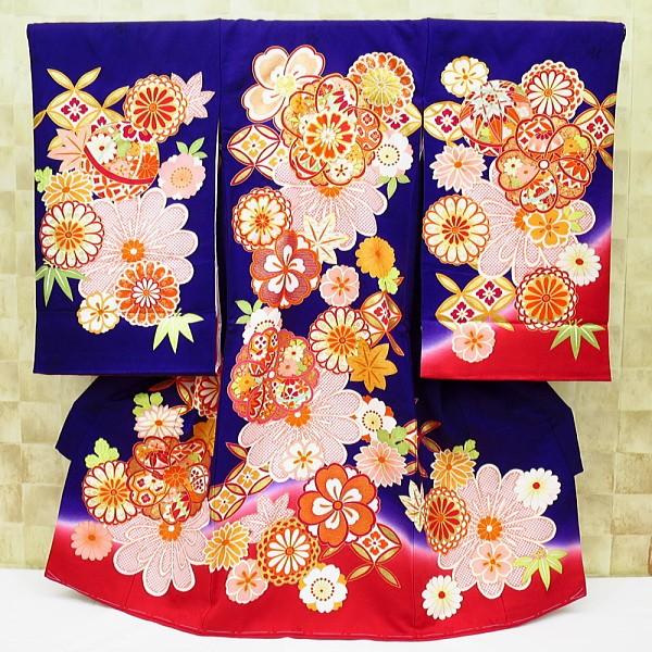金彩花紋尽くし・金駒刺繍・紫赤ぼかし 女児 初着 祝着 のしめ 産着 女の子のお宮参り着物・高級フードセットプレゼント付