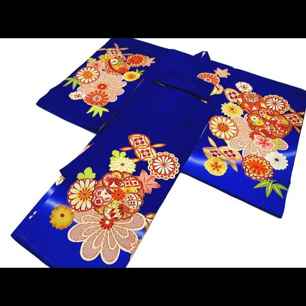 毬に花紋・金駒刺繍・ブルー 女児 初着 祝着 のしめ 産着 女の子のお宮参り着物・高級フードセットプレゼント付_2
