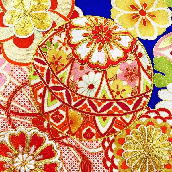 毬に花紋・金駒刺繍・ブルー 女児 初着 祝着 のしめ 産着 女の子のお宮参り着物・高級フードセットプレゼント付_3