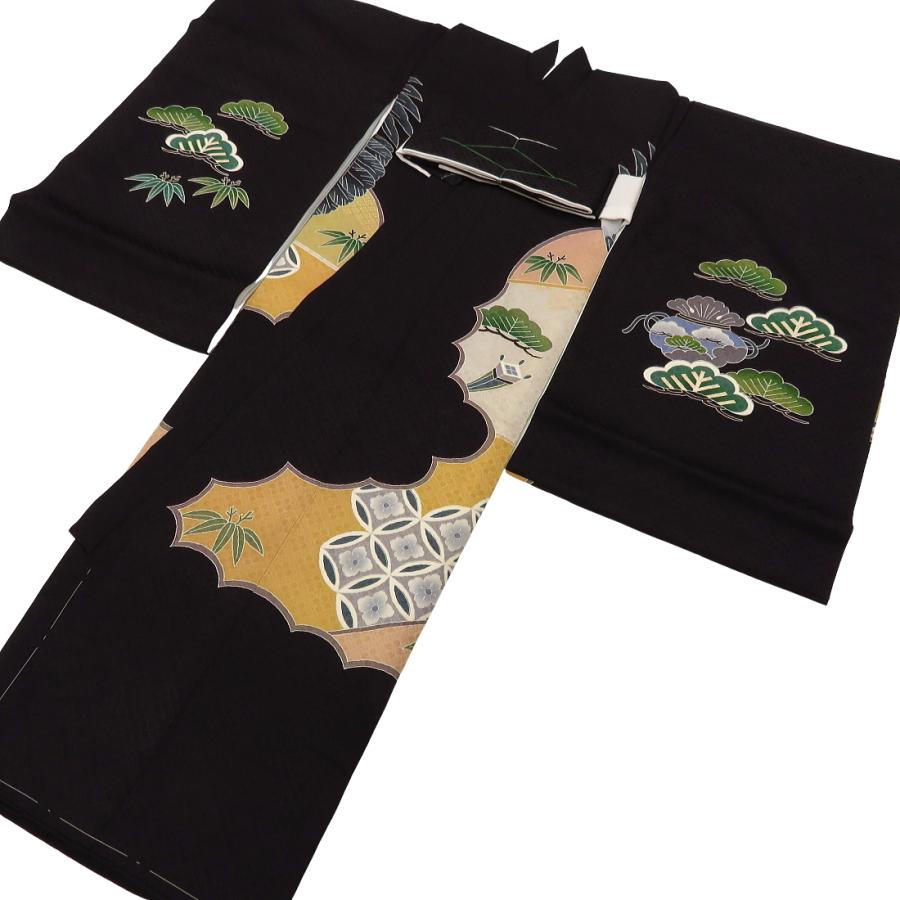 飛翔鷹・雲どりに宝尽くし・黒】男児 初着 祝着 のしめ 産着 男の子の