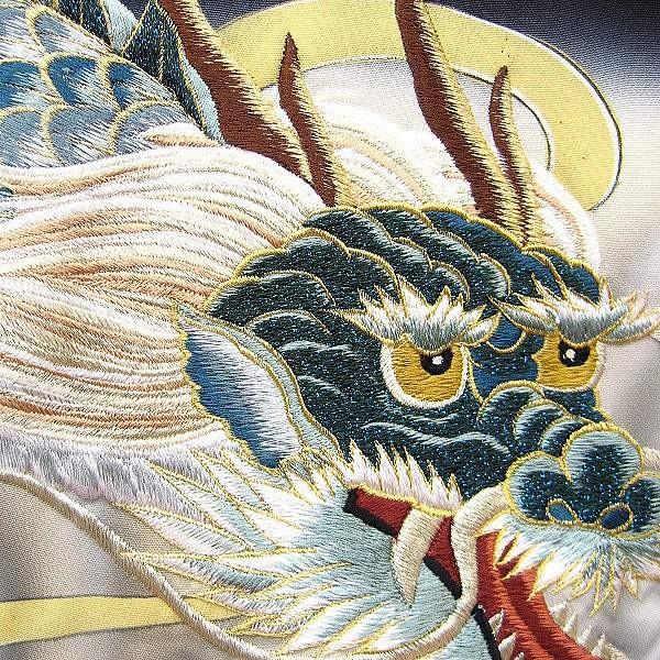 雲龍刺繍・黒・グレーベージュぼかし(緑青) 男児 初着 祝着 のしめ 産着 男の子のお宮参り着物・高級フードセットプレゼント付_3
