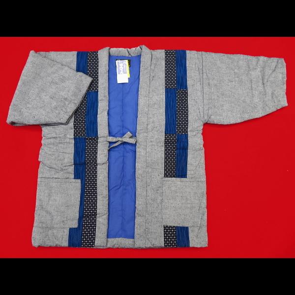 本場久留米綿入れ半纏パッチワーク（グレー）　男性用フリーサイズ　日本製