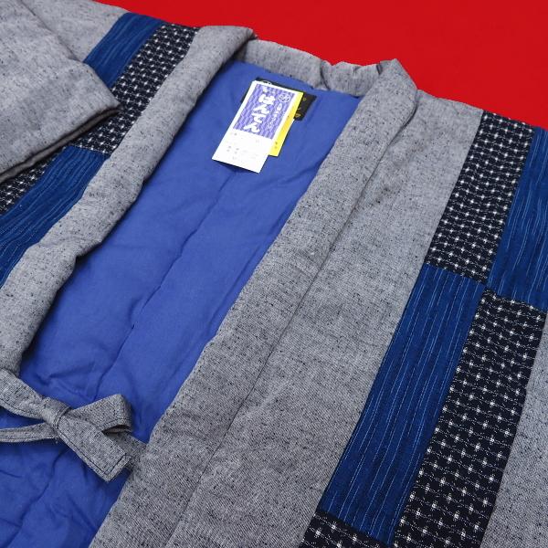 本場久留米綿入れ半纏パッチワーク（グレー） 男性用フリーサイズ 日本