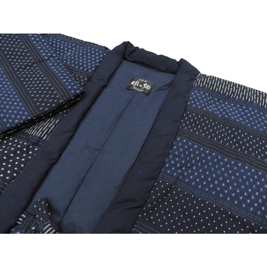 本場久留米！綿入れ半纏！刺子絣調横縞（紺系） 男性用