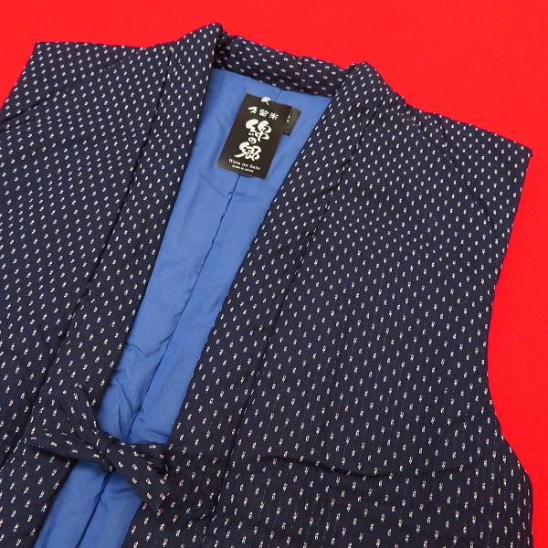 本場久留米！袖無しポンチョ半纏！刺子かすり（紺）袖なし