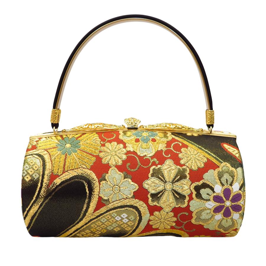 草履バッグセット 西陣織 正絹 帯地【宝尽くし・朱赤・ゴールド