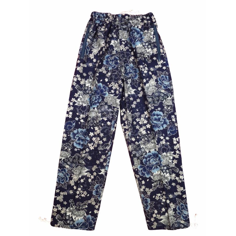 ダボズボン 義若のダボズボン 銀彩唐獅子牡丹と桜吹雪（渋藍紺）小〜特大サイズ（Ｓ〜ＬＬ）男女兼用 義若オリジナル