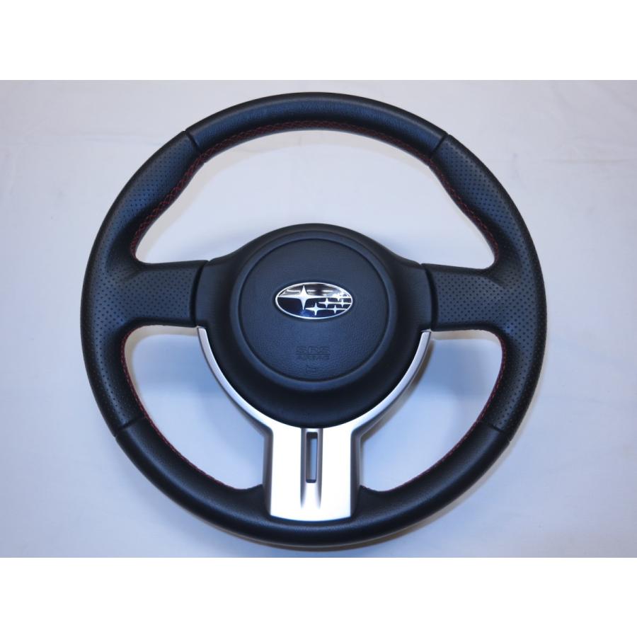 ホンダ 本革仕上げ 赤ステッチ付 ステアリング エアバックカバー【美品】♪ 希少!レッドステッチ! BRZ ZC6 純正 革 ステアリング ハンドル エア