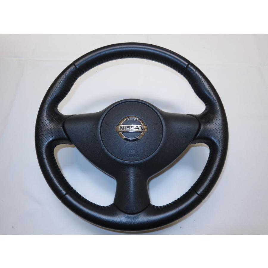 美品! ジューク F15 純正 革 ステアリング ハンドル エアバック エアーバック カバー ノートE12 キューブ マーチ 管理番号（W-2475）